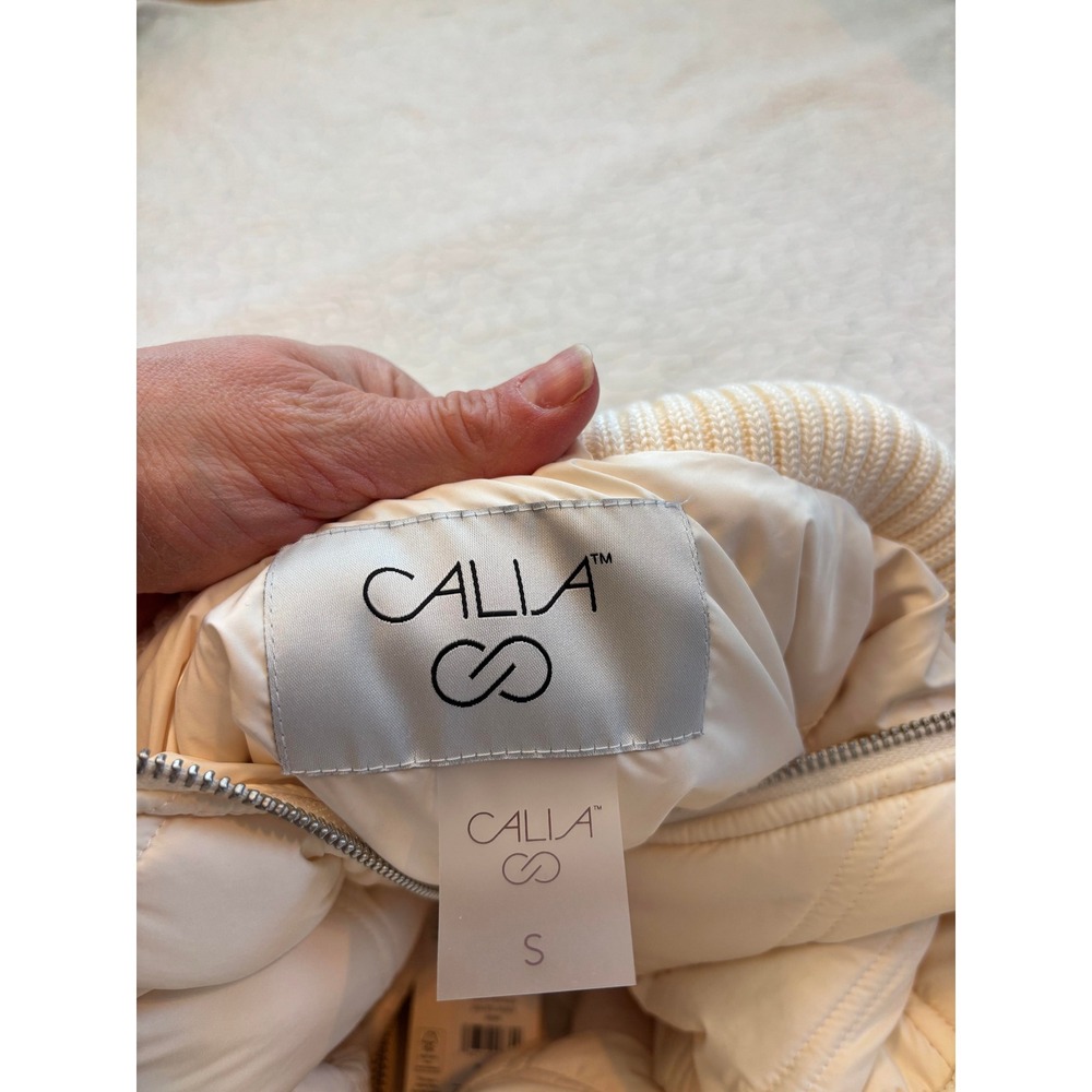 CALLA Oversized Quilted Ivory Jacket Ribbed Collar Full Zip Size Small - Picture 6 of 7